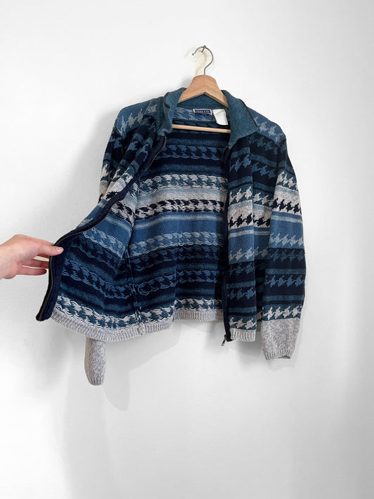 blue knit zip up (medium)